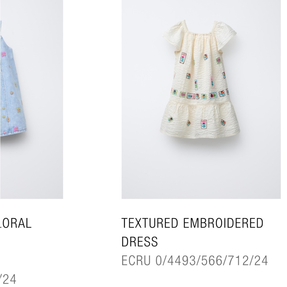 Zara Cream Textured Kids Dress with Colorful Embroidery